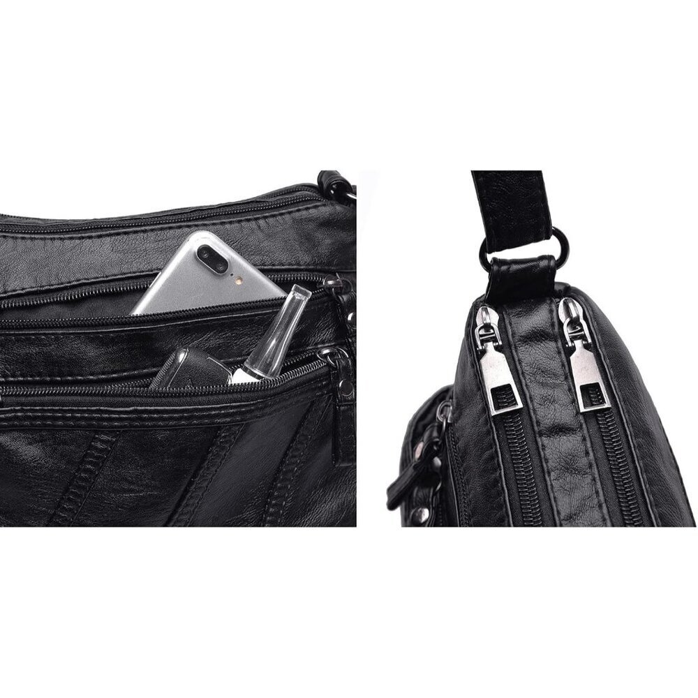 Women's Black Waterproof Messenger Casual Pu Leather Ladies Purse Shoulder Bag - Picture 4 of 9